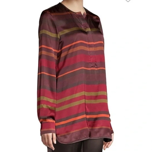 Lafayette 148 Prisha Autumn Sheen Rust Stripe Tunic Blouse Size Small - Picture 3 of 17